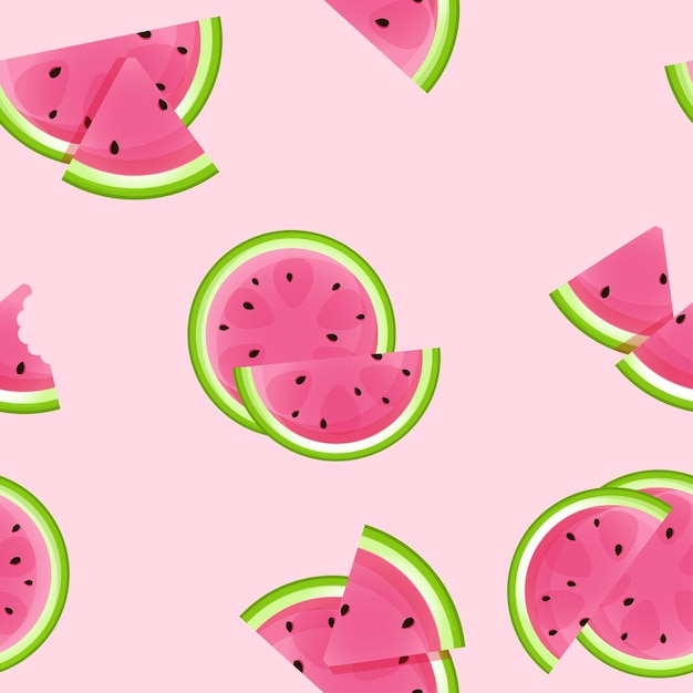 Seamless pattern of juicy pieces of watermelon on a pink background