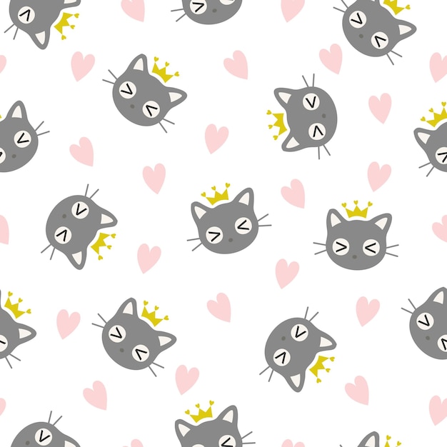 Vector seamless pattern kawaii cats cartoon animals background vector illustration