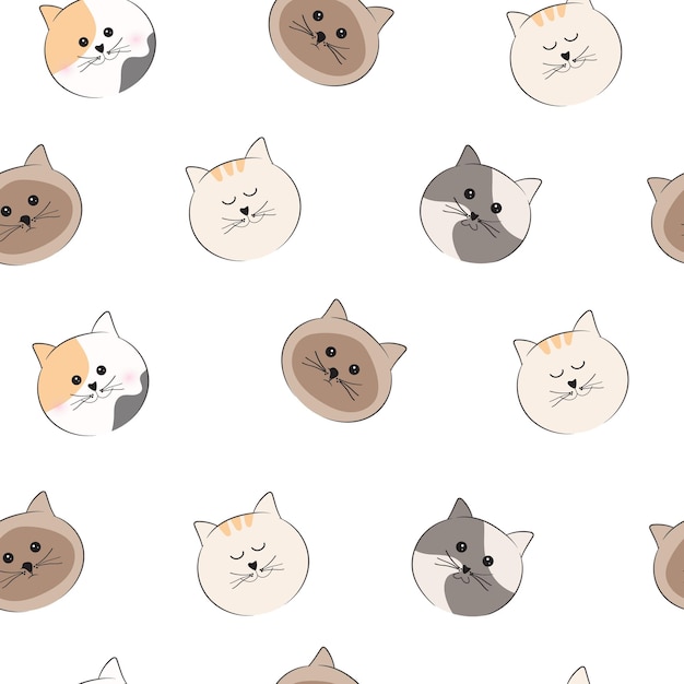 seamless pattern kawaii cute cats cartoon background