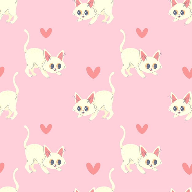 Vector seamless pattern kitty with heart pink cute vector illustration for fabric print