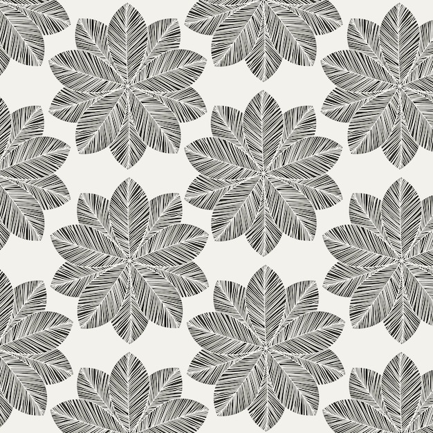 Seamless pattern of leaves on a beige background.