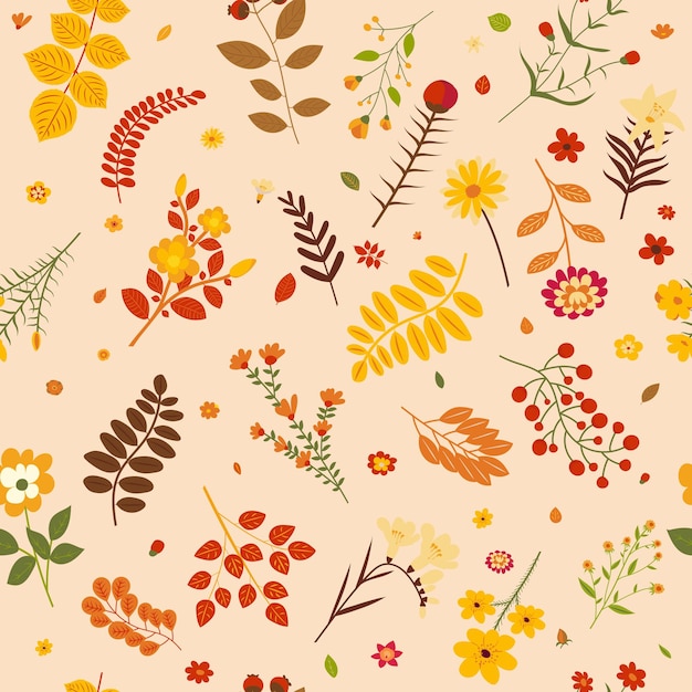 Seamless pattern leaves and flowers vector