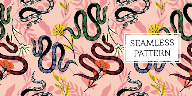 seamless pattern leaves and snake trendy style