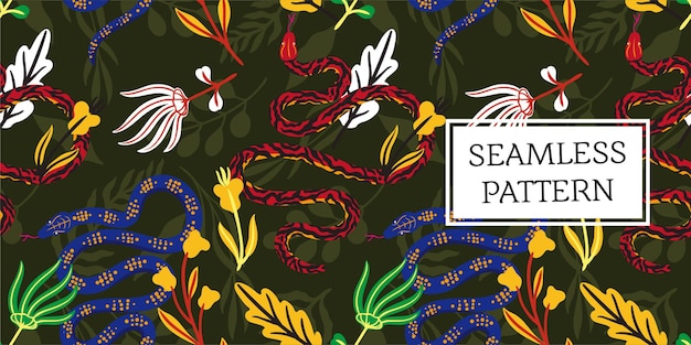 seamless pattern leaves and snake trendy style