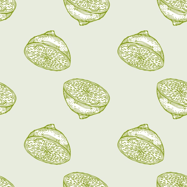 Seamless pattern lemon half engraving Vintage background of citrus fruits in hand drawn style