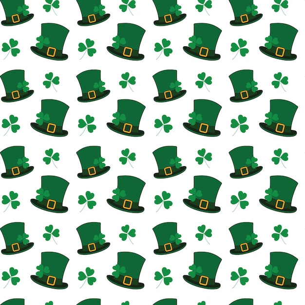 Seamless pattern of leprechaun hats and shamrocks in trendy green st patricks backdrop concept