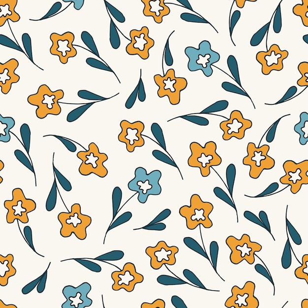 seamless pattern on light background orange and blue flowers vector