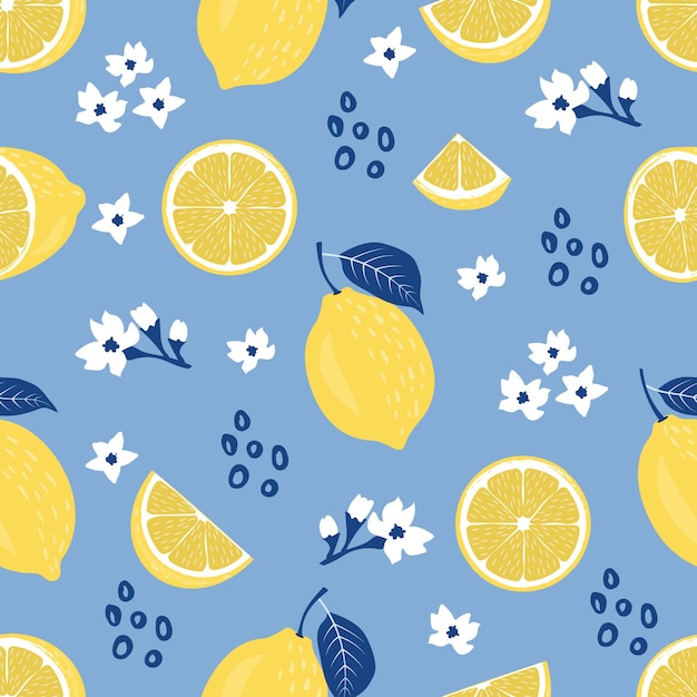 Seamless pattern of limes or lemons nice background with tropical beautiful flowers