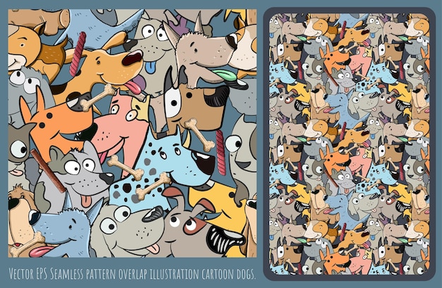 Seamless pattern lined illustration hand drawn art of overlap dog cartoon character.