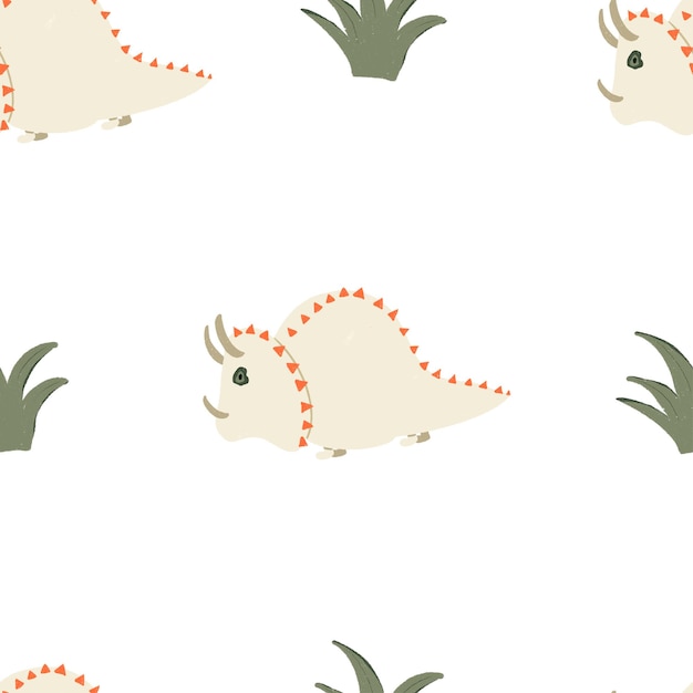 Seamless pattern little white dinosaur hand drawn