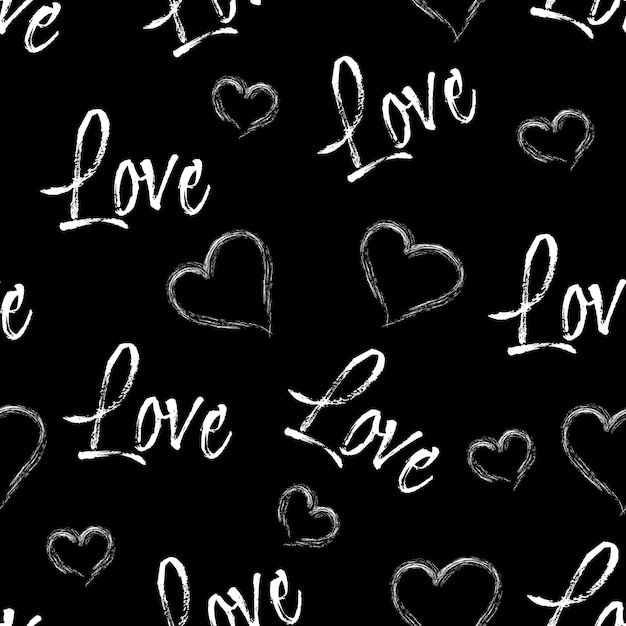 Seamless pattern Love lettering for textile wrapping paper wallpaper Grey background with hearts