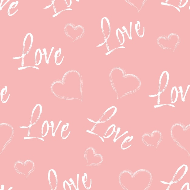 Seamless pattern Love lettering for textile wrapping paper wallpaper Modern typographic background with hearts