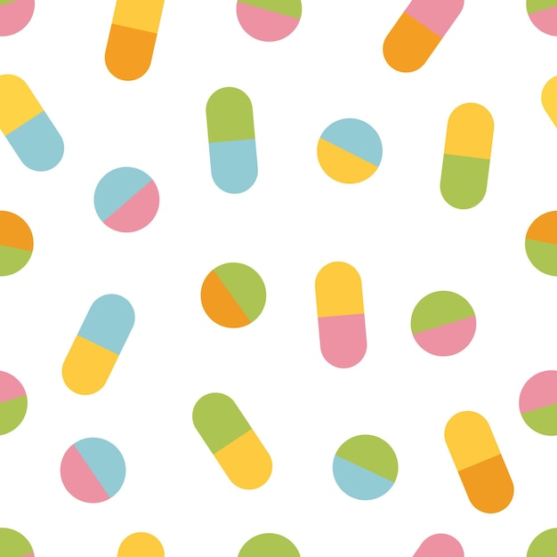 Seamless pattern made from color pills and capsules