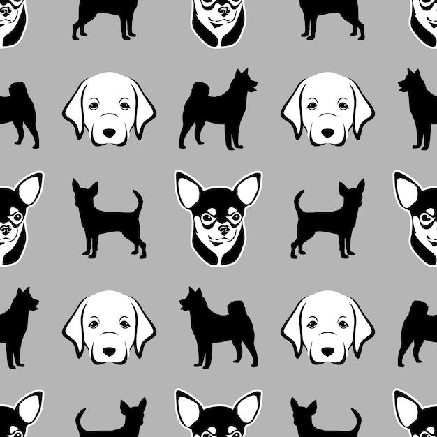 Seamless pattern made up different cute dogs, Labradors and Toy Terriers as wallpaper or wrapper