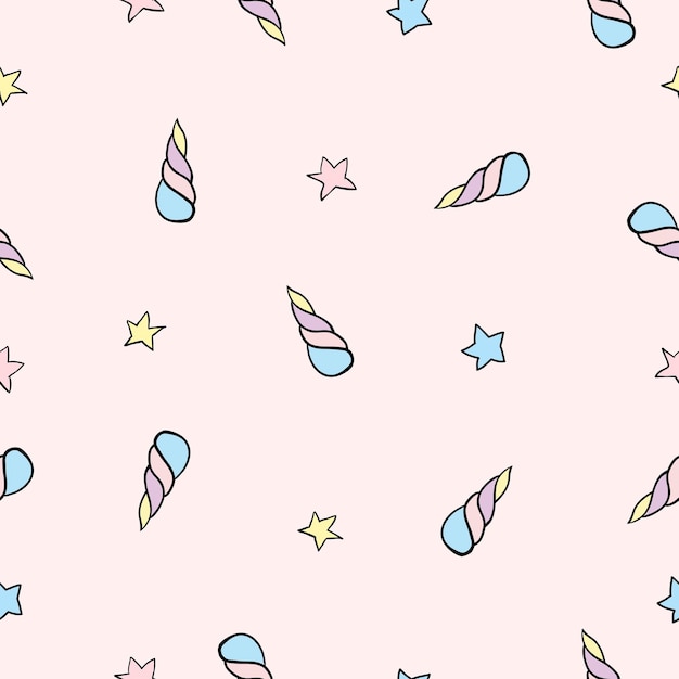 Seamless pattern magic unicorns cons stars.