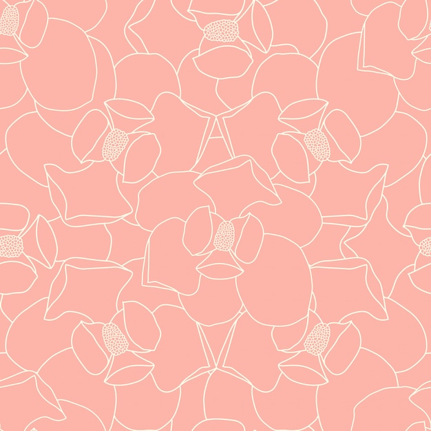 Seamless pattern magnolia flower line