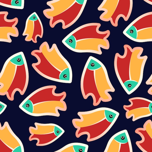 A seamless pattern of many bright coral fish Color illustration for printing on fabric decoration