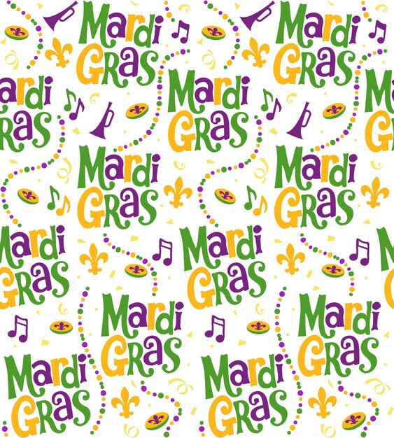 Vector seamless pattern of mardi gras with fleur de lis and beads-mardi gras background vector illustration