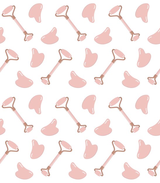 Seamless pattern of massage Roller and Gua Sha