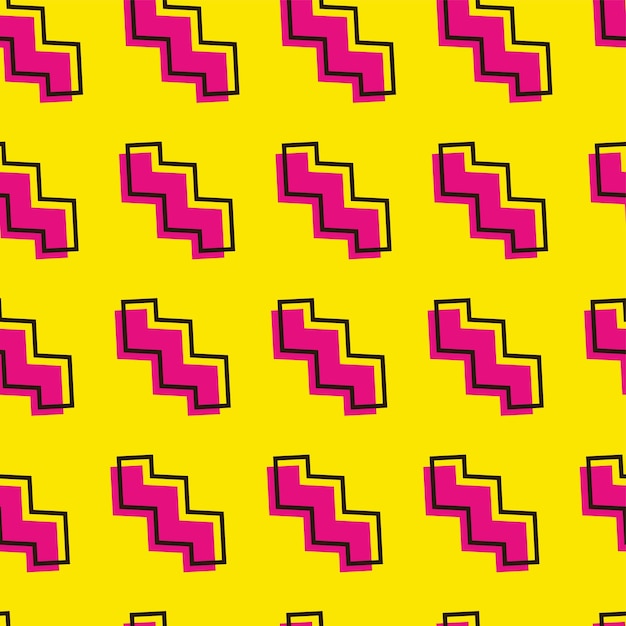 Seamless Pattern Of Memphis Zigzag Line Background In Yellow And Pink Color