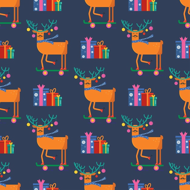 Seamless pattern for Merry Christmas greeting card with cute ani