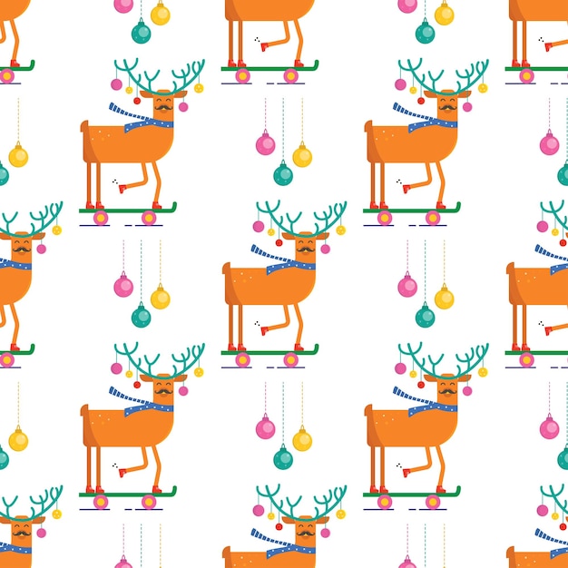 Seamless pattern for Merry Christmas greeting card with cute ani