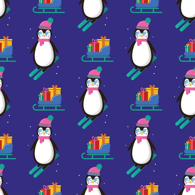 Seamless pattern for Merry Christmas greeting card with cute pen