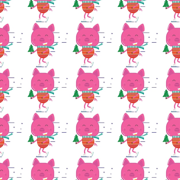 Seamless pattern for Merry Christmas greeting card with cute pi