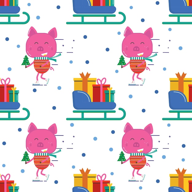 Seamless pattern for Merry Christmas greeting card with cute pi