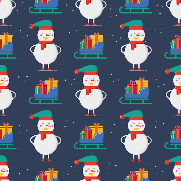 Seamless pattern for Merry Christmas greeting card with snowman