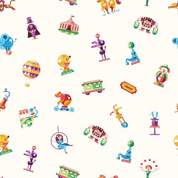 Seamless pattern of modern flat design circus and carnival icons and infographics elements