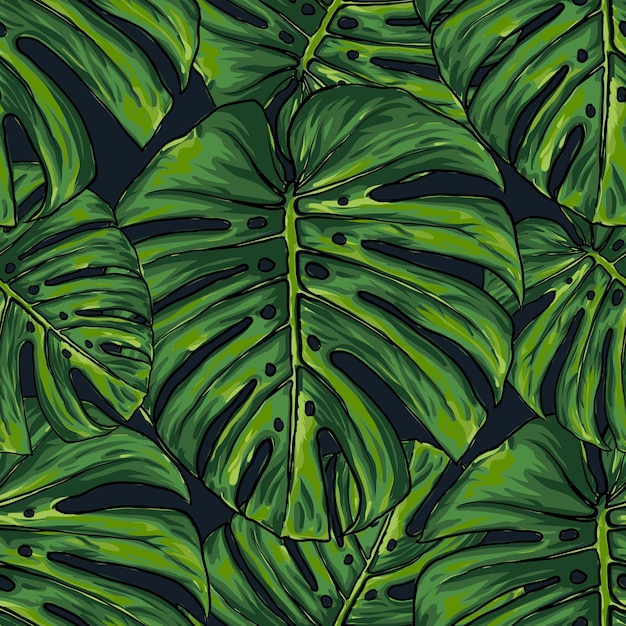 Seamless pattern monstera green leaf abstract background