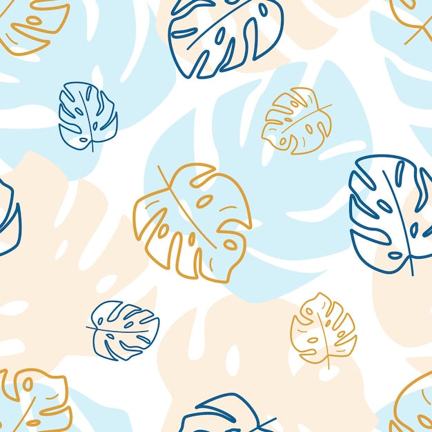 Seamless pattern of monstera leaves. Background wallpaper of a tropical plant in a flat style.