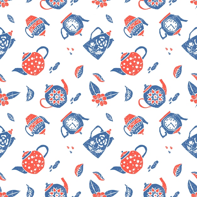 Seamless pattern in naive lino style