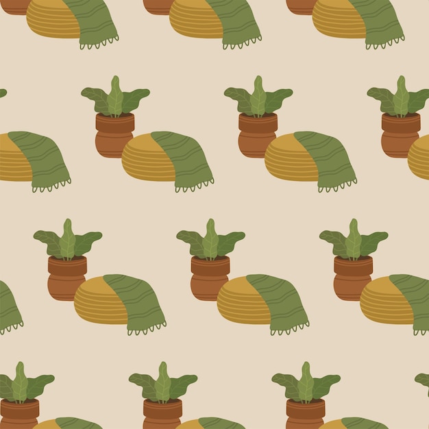 Seamless pattern of natural houseplant Green cartoon natural background For textile fabric postcard poster