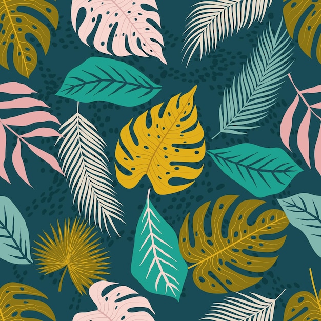 Seamless pattern of nature background with tropical leaves