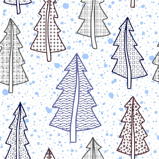 Seamless pattern of new Christmas trees, vector background