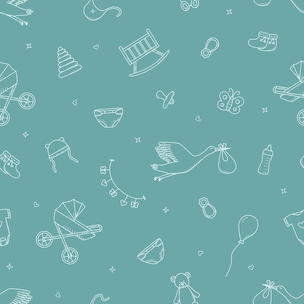 Seamless pattern of newborn icons Vector illustration background wallpaper baby elements