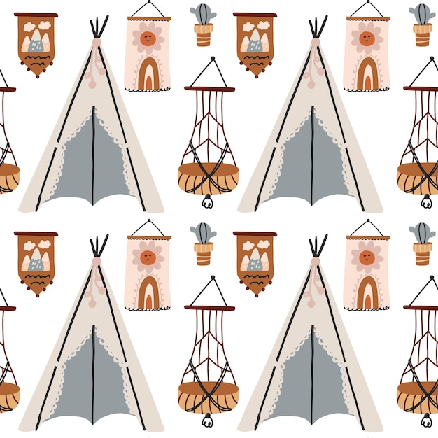 Seamless pattern nursery wigwam