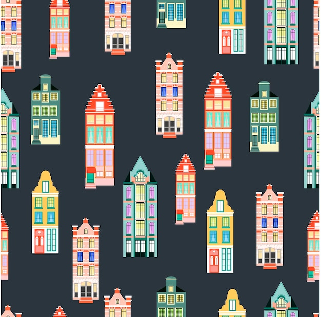 Seamless pattern of old european buildings