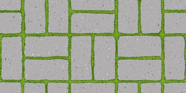 Seamless pattern of old pavement with moss and textured bricks