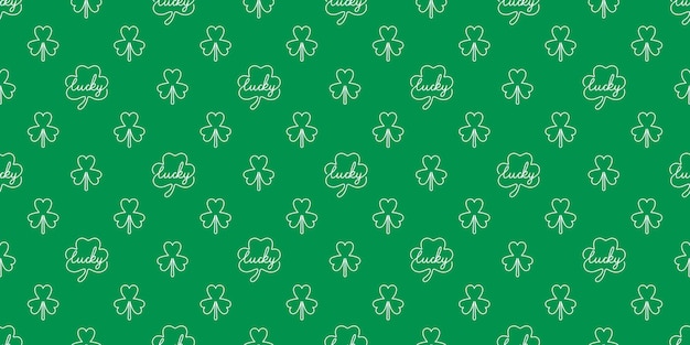 Seamless pattern one line continuous clover and shamrock with lucky text for st Patrick's day