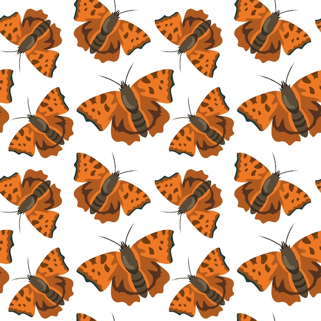 Seamless pattern, orange butterflies on a white background. Print, background, vector