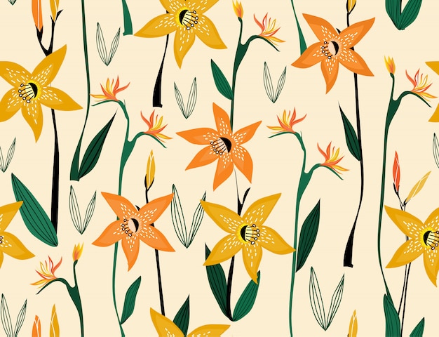 Seamless pattern of orange lily 