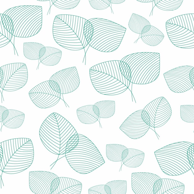 Seamless pattern Ornamental linear leaf's isolated on white background Light green color