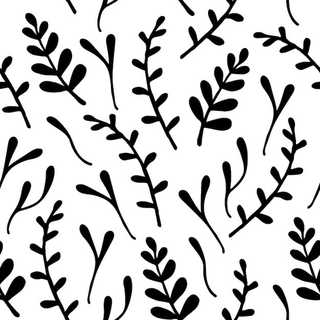 Seamless pattern of outlandish hand drawn black line different herbs Vector illustration