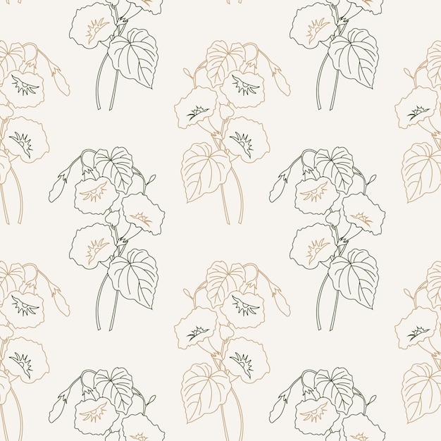 Seamless pattern, outline of drawn flowers, pastel colors. Elegant design for pastel linen, textile,