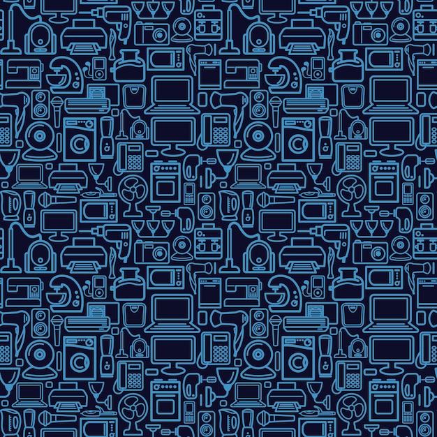 Seamless pattern of outline home appliances icons