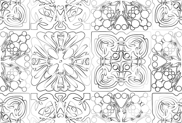 Seamless pattern of outlines various ornamental square design elements