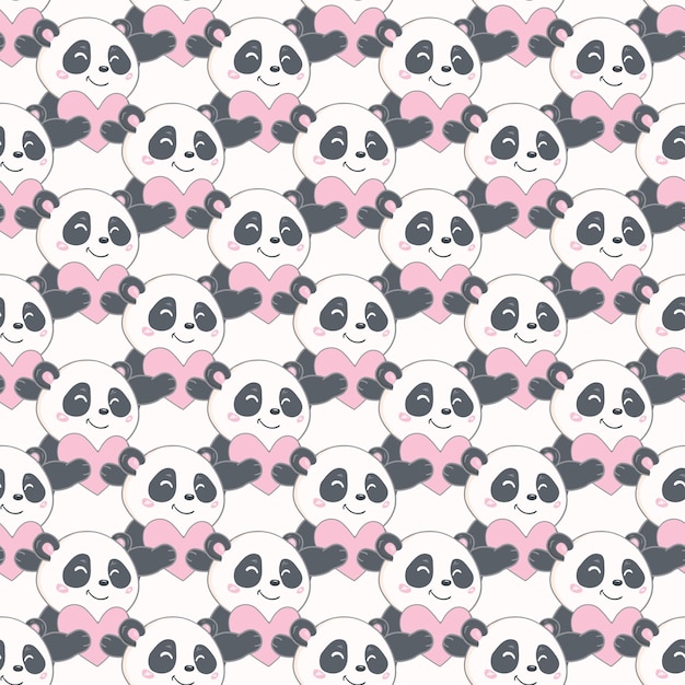 Vector seamless pattern panda and heart vector illustration design greeting card for valentines day